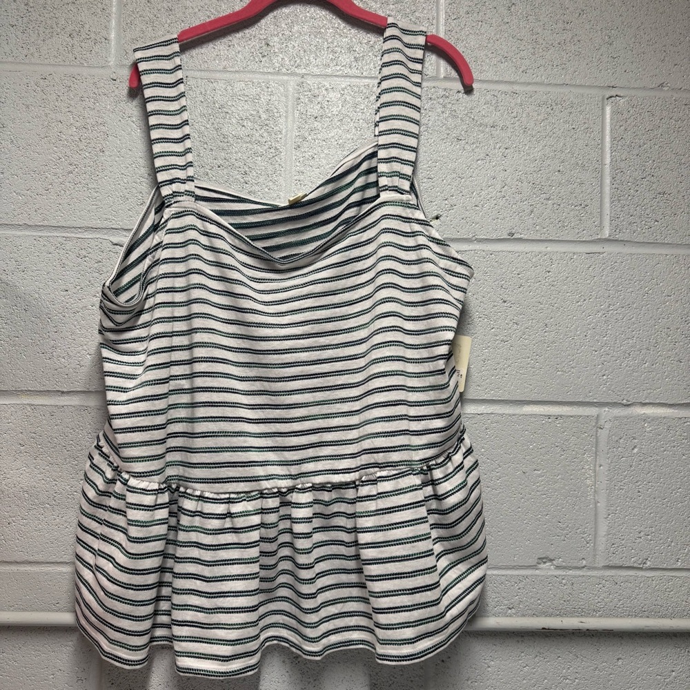 A.N.A women’s‎ Striped Tank top white Blue Green purple  2X peplum NWT